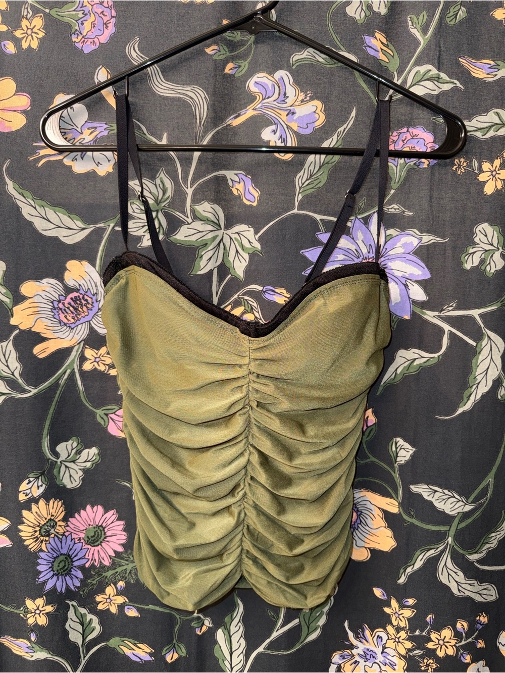 Olive Ruched Sheer Top - Women